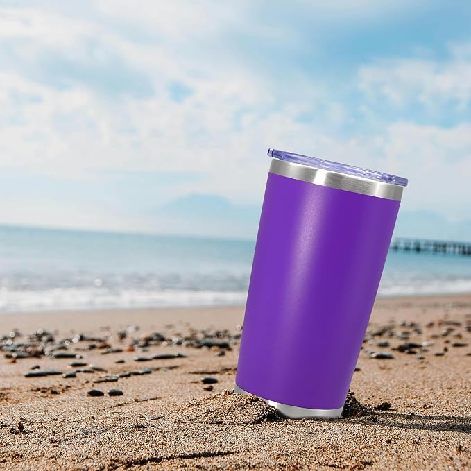 20 oz Tumbler Coffee Travel Tumblers Bulk with Lid Stainless Steel Double Wall Vacuum Insulated Mug Powder Coated Cups fit Car Cupholder for Hot and Cold - Purple, 12Pack