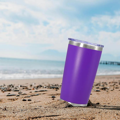 20 oz Tumbler Coffee Travel Tumblers Bulk with Lid Stainless Steel Double Wall Vacuum Insulated Mug Powder Coated Cups fit Car Cupholder for Hot and Cold - Purple, 8Pack
