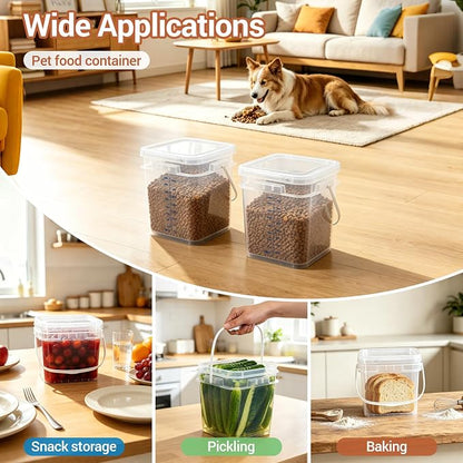 METAPACK 2 Pack 1 Gallon Food Grade Square Bucket with Easy-Open Lids, Food Storage Container & Handle, BPA-Free Plastic Clear Pantry Storage for Cereal, Rice, Flour, Kitchen Organization