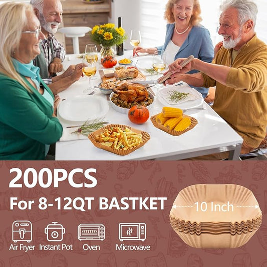 UBeesize XL 10 Inch Air Fryer Paper Liners, 200 PCS Parchment Paper, Air Fryer Disposable Paper Liner for Microwave, Non-Stick Air Fryer Liners Square Free of Bleach （Bottom size 9 Inch）