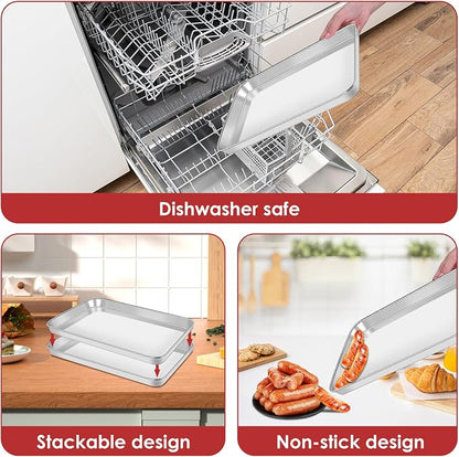 Baking Sheet with Rack Set (2 Pans + 2 Racks), 12 x 16 x 1 Inch Stainless Steel Heavy Duty Cookie Sheet with Wire Cooling Rack for Oven and Dishwasher Safe