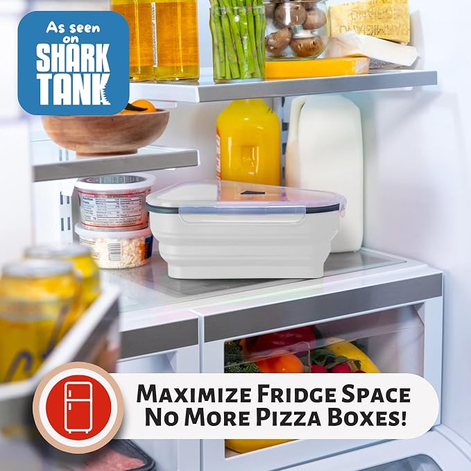 PIZZA PACK The Perfect Reusable Pizza Storage Container with 5 Microwavable Serving Trays - BPA-Free Adjustable Pizza Slice Container to Organize & Save Space, 4 Pack, White