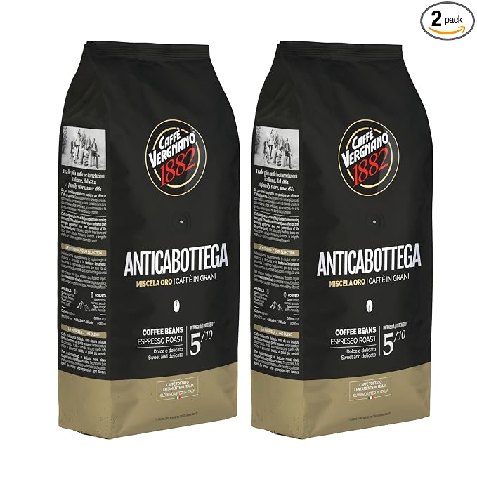 Caffe Vergnano Espresso Beans Antica Bottega Whole Bean Coffee 2.2 lb (Pack of 2) - Italian Medium Roast Arabica, with Chocolate Caramel Notes - For Coffee Maker, French Press Espresso Maker, Moka Pot