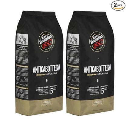 Caffe Vergnano Espresso Beans Antica Bottega Whole Bean Coffee 2.2 lb (Pack of 2) - Italian Medium Roast Arabica, with Chocolate Caramel Notes - For Coffee Maker, French Press Espresso Maker, Moka Pot