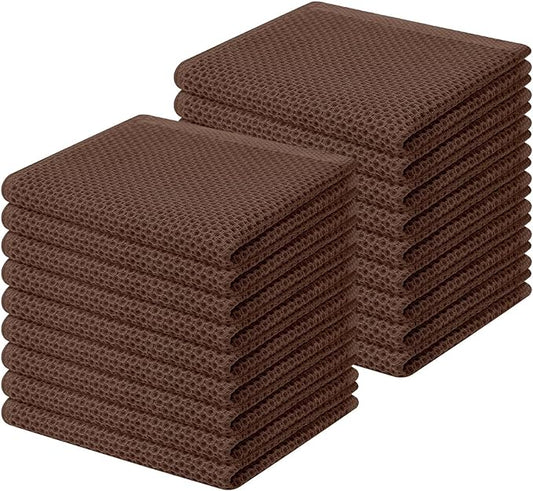 Homaxy 100% Cotton Waffle Weave Kitchen Dish Cloths, Ultra Soft Absorbent Quick Drying Dish Towels, 12 x 12 Inches, 18-Pack, Coffee
