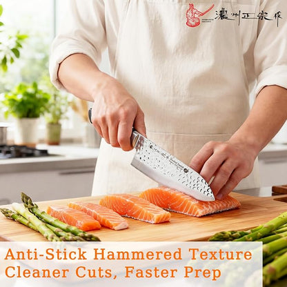 6.7 Inch Santoku Knife, Made in Japan, Full Tang AUS-6 High Carbon Molybdenum Stainless Steel Japanese Chef Knife with Hammered Blade, Kitchen Knife Gifts for Men and Women