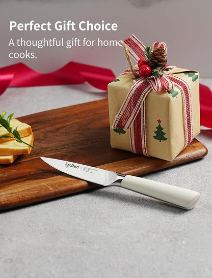 3.5 Inch Paring Knife – German Stainless Steel, Ergonomic Ivory White Handle, Minimalist Small Kitchen Knife for Peeling & Cutting, Ideal Gift for Chefs, Cooks