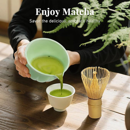 Renmxj Matcha Whisk Set,7 PCS Ceramic Matcha Kit Includes Matcha Bowl with Spout, Matcha Whisk and Holder, Bamboo Scoop, Stainless Sifter, Tea Towel, Unique Gift for Matcha Lovers (Green)