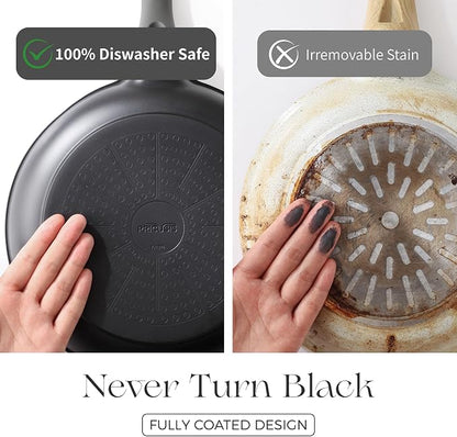 PRICUSIS Ceramic Nonstick Saucepan with Lid, 3 Quart Non Toxic Pot with Pour Spouts, Full Coated, 100% Dishwasher Safe, Induction Compatible, PFOS & PFOA Free, Black Sesame