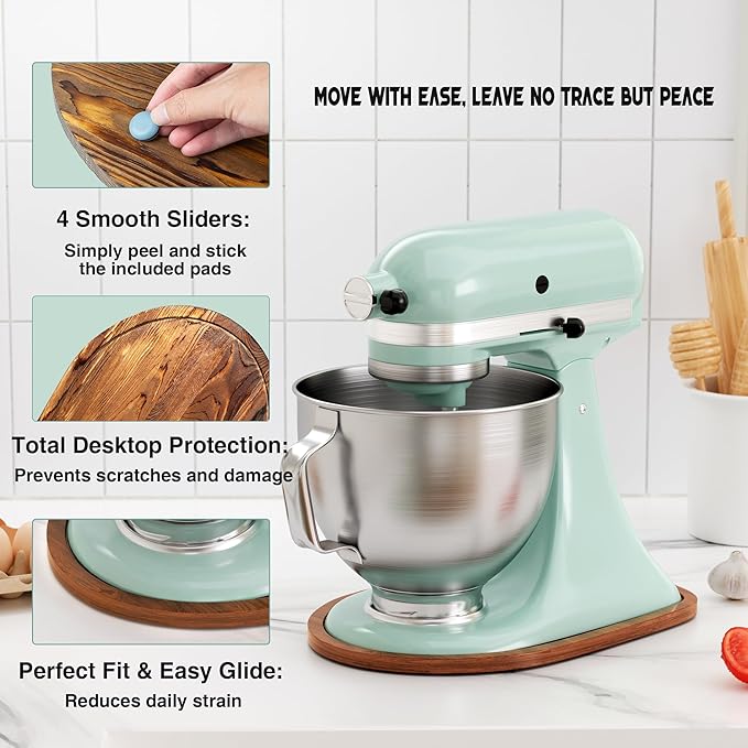 ENVTEK Mixer Slider Mat, Pine Wood Sliding Tray for KitchenAid 4.5 & 5 Qt Stand Mixers, Anti-Slip Moving Mat & Countertop Protector, Kitchen Accessories and Attachments for Artisan Series