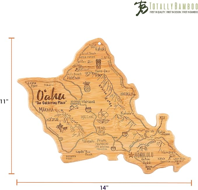 Totally Bamboo Destination Oahu Serving and Cutting Board, Includes Hang Tie for Wall Display