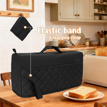 CROTIRAD Cute Slim Toaster Dust Cover Compatible with Bella 2 slice slim toaster, Hanging Thin Bread Maker Cover for Bella with Pockets and Elastic Band, Quilted Black