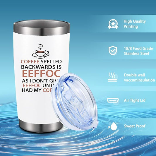 ATHAND Eeffoc Is Coffee Spelled Backwards, As I Dont Give Eeffoc Until I Had My Coffee,Funny Travel Coffees Mug Cup,20 Oz Iced Insulated Tumblers with Lid Straw Brush,Gifts For Women,Boss, Friend,Men