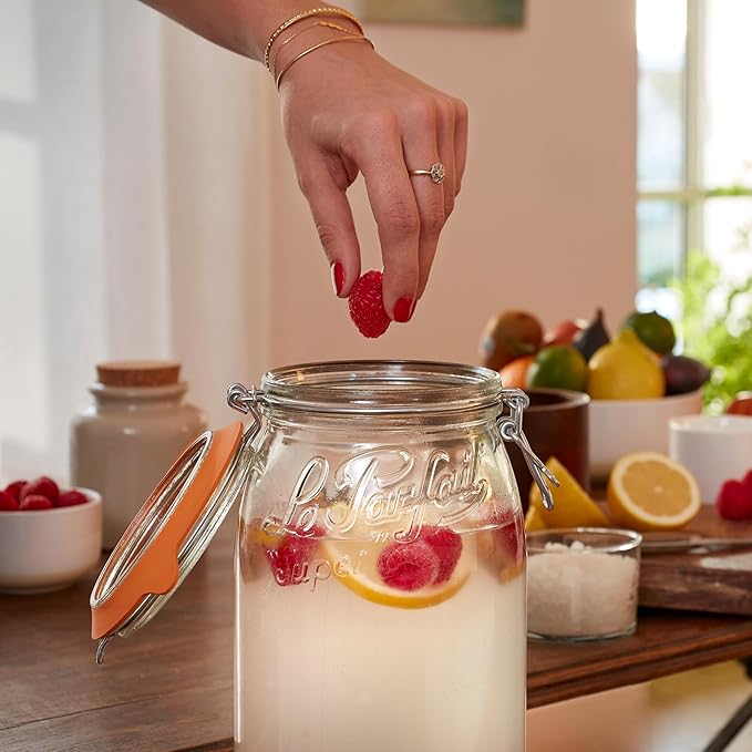 Le Parfait Super Jar 3L (96oz) French Glass Preserving Jar w/Airtight Rubber Seal & Wire Bail Closure - BPA-Free Canning Jar for Pickles, Fruits, Sauces & Food Storage - Made in France Since 1930 1PK