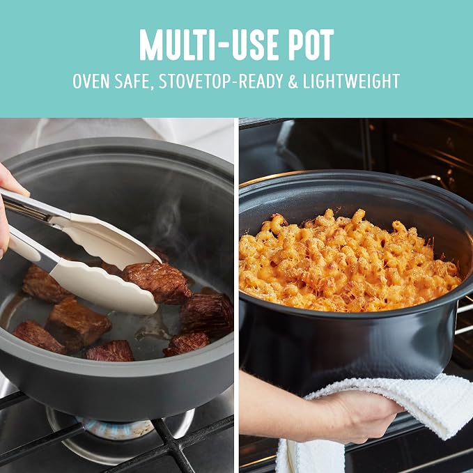 GreenLife 3.5QT Slow Cooker, PFAS-Free Non-Toxic Ceramic Nonstick Removable Interior Bowl, Programmable, Keep Warm, Stovetop & Oven Safe, Dishwasher Safe Crock, Glass Lid, Turquoise