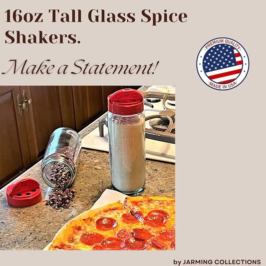 JARMING COLLECTIONS Glass Spice Jars with Shaker Lids - Spice Jars 16 oz for Food Storage, Spice Containers for Kitchen Organization, Organizing Bottles for Spices (Red - Set of 3)
