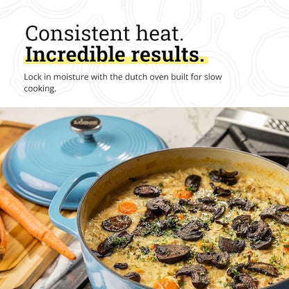Lodge Essential Enamel Cast Iron Dutch Oven 6 Quarts - Perfect for Bread Baking, Braising, Marinating & Slow Cooking, Features Moisture-Sealing Lid & Dual Handles, Kitchen Essentials, Cornflower Blue
