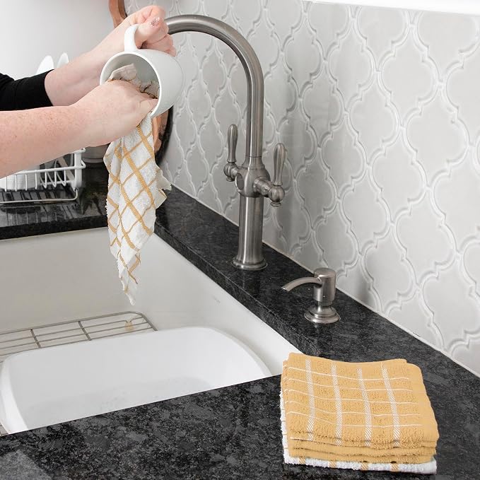 Ritz Premium 3-Pack Kitchen Towel & 6-Pack Dish Cloth Set - Highly Absorbent, Super Soft, Long-Lasting, 100% Cotton Terry Drying Cleaning Cloths, Straw