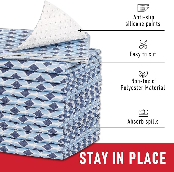 Cooyes 12 Pack Cloth Shelf Liners 17.7" × 36", Non-Slip Refrigerator Liners Machine Washable, Refrigerator Drawer Mats for Glass Shelves and Kitchen Cabinets, (Light Blue)