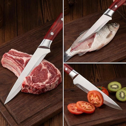 Premium 3PCS Boning Knife Set, Stainless Steel Kitchen Knife Set with Sheath, Ultra-Sharp Chef Knife Set for Meat, Fish, Fruit, Camping & Outdoor Cooking, Comfortable Grip
