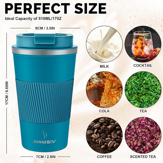 MOMSIV 17oz Travel Mug, Insulated Coffee Cup with Leakproof Lid, Vacuum Stainless Steel Double Walled Reusable Tumbler for Hot and Cold Water Coffee and Tea In Travel and Car