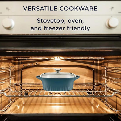 CorningWare QuickHeat 3.2-QT Cast Aluminum Roaster With Lid & Non-Stick Ceramic Interior, Lightweight and Fast Even Heat Baking & Cooking, For Meats, Soup, Browning, Searing, French Navy