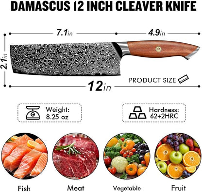 Freelander 7-Inch Nakiri Knife with VG10 Damascus Steel Core, 67-Layer Blade and Walnut Wood Handle, Full Tang Design with Mosaic Pin, Premium Kitchen Knife