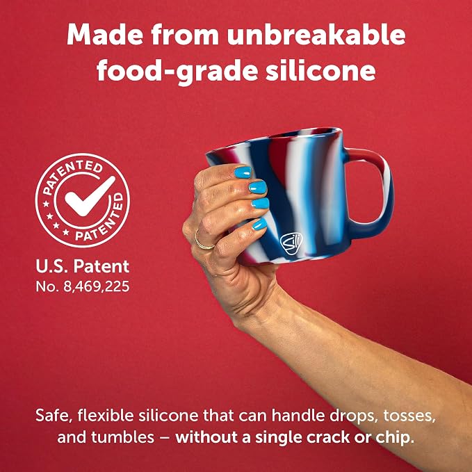 Silipint 16oz Silicone Coffee Mug Tumbler Flip Lid Unbreakable Dishwasher Safe Microwave Oven & Freezer Compatible – Non-Toxic Reusable Cup for Hot Coffee Tea or Drinks Pack of 4 The Patriot