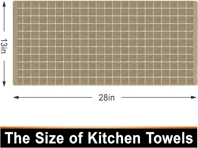 Mordimy 100% Cotton Terry Cloth Kitchen Towels, Super Soft and Absorbent Dish Towels for Drying, Checkered Designed Hand Towels for Kitchen, 13 x 28 Inches, 4 Pack, Tan