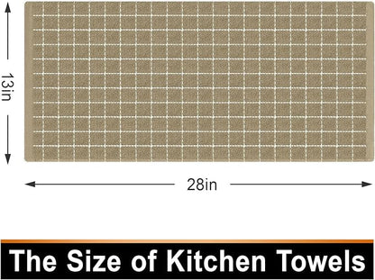 Mordimy 100% Cotton Terry Cloth Kitchen Towels, Super Soft and Absorbent Dish Towels for Drying, Checkered Designed Hand Towels for Kitchen, 13 x 28 Inches, 4 Pack, Tan
