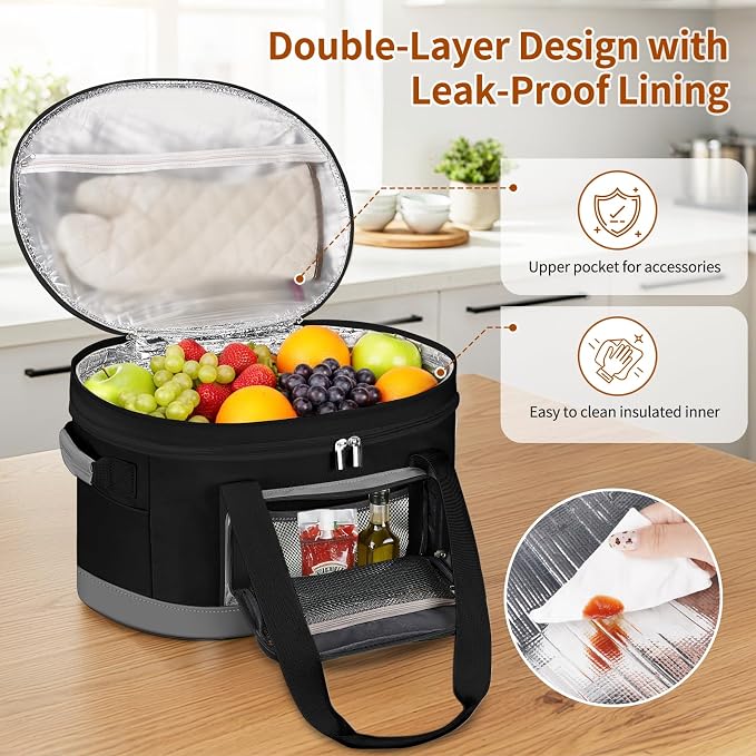 DEEGO Carrying Bag for Crock-Pot 6-8 Quart, 2-Layer Insulated Portable Slow Cooker Bags with Support Pad, Lid Fasten Straps & Easy-Clean Liner, for Family Gatherings Potlucks, Gifts for Women