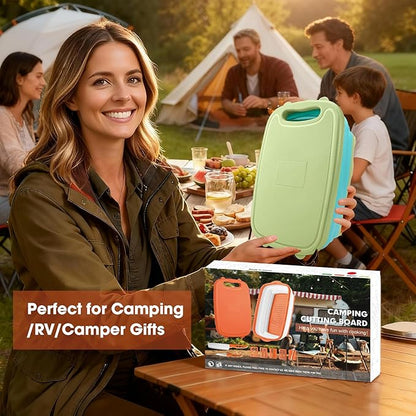 Gintan Camping Cutting Board, 9-in-1 Collapsible Chopping Board with Colander, Kitchen Vegetable Washing Basket for Camping, Camping Gifts Camping essentials for RV Campers (Blue Green)