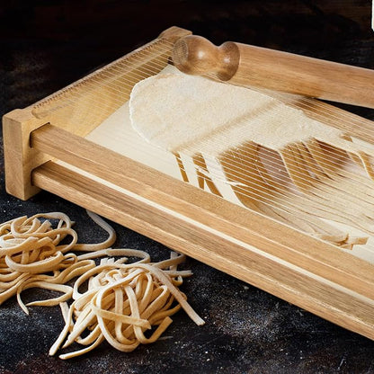 SiliFine Chitarra Cutter Italian Pasta with Rolling Pin Guitar Board Making Tool Pasta Machine for Spaghetti, Lasagna (Wood Color,Acacia Wood)