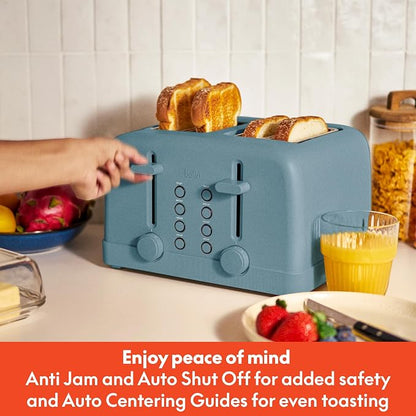 bella 4 Slice Toaster, 6 Setting Shade Control with Reheat & Cancel Buttons, Removable Crumb Tray, Anti Jam & Auto Shutoff, 900 Watt, Surf