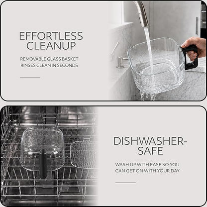 WILLOW Eco Series 6 in 1 Air Fryer with Glass Basket, 5 Quart Non Toxic Glass Air Fryer w Digital Display, 430°F Max Temp, Preheat & Keep Warm Function, Compact + Dishwasher Safe Airfryer -BLACK