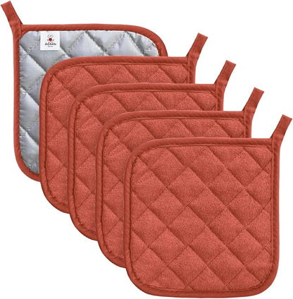 Joyhalo 5 Pack Heat Resistant Pot Holders - Terry Cloth Sets for Cooking & Baking