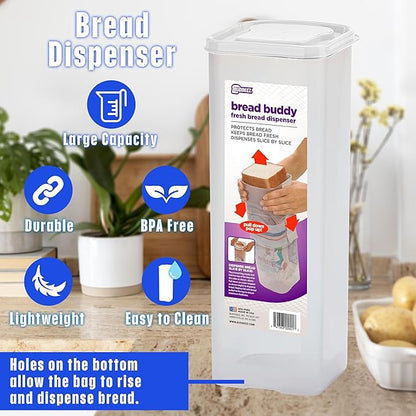 Buddeez Bread Buddy Bread Box - Keep Your Loaf Fresh - Storage Container Holds 1.5 lb. Sandwich Size Loaf - White Lid, Pack of 1
