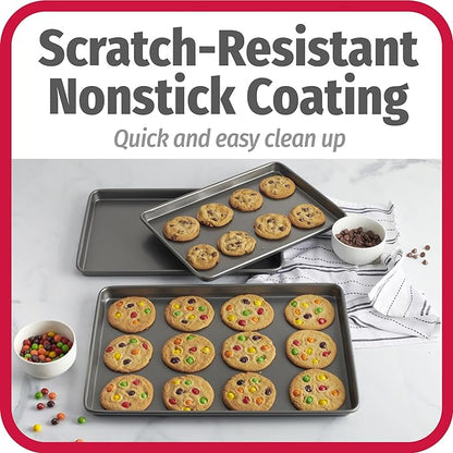 GoodCook Everyday Nonstick Baking Sheet Set, 3 Pack Includes Small (13×9) Medium (15×1) and Large (17×11) Pans Carbon Steel Construction Cookie Sheets Bakeware Set, Gray