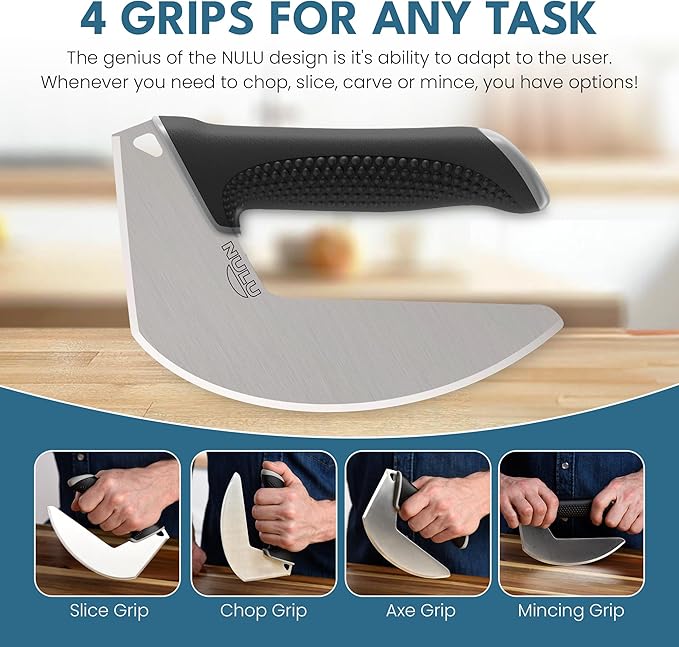 NULU Ergonomic Kitchen Knife for Arthritis & Weak Hands — Adaptive Multi-Grip, Low Strain, Chef's Knife with Sheath