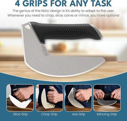 NULU Ergonomic Kitchen Knife for Arthritis & Weak Hands — Adaptive Multi-Grip, Low Strain, Chef's Knife with Sheath