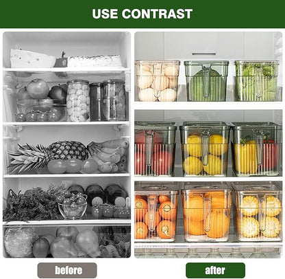 2 Pack Stackable Food Storage Produce Saver Containers for Refrigerator, Berry Keeper Boxes for Fridge with Removable Drain Tray Keep Fresh for Vegetables/Fruit (Clear&Green)
