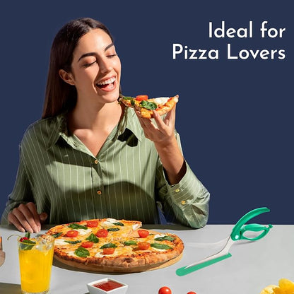 Green Pizza Scissors - Non-Stick Pizza Scissors with Firm Grip Base - Food Grade Stainless Steel Pizza Cutter - 5-in-1 Food Slicer & Pizza Server - Durable, Safe & Mess Free