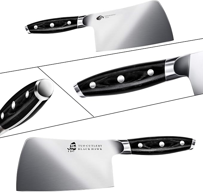 TUO Meat Cleaver, 6 Inch Heavy Duty Chopper Knife for Butcher & Kitchen, High Carbon German Steel, Full Tang Handle, Gift Box - Black Hawk Series