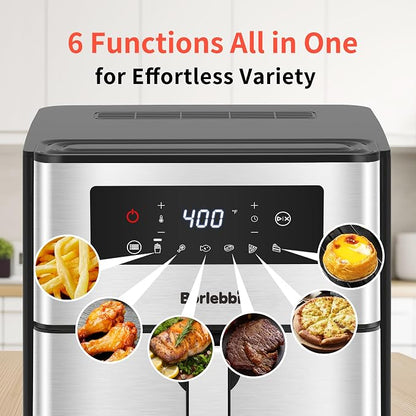Air Fryer, 10 Quart Large Air Fryer for Families, 6 Cooking Functions AirFryer, 400°F Temp Controls in 5° Increments, Nonstick Dishwasher-Safe, 1700W, Black