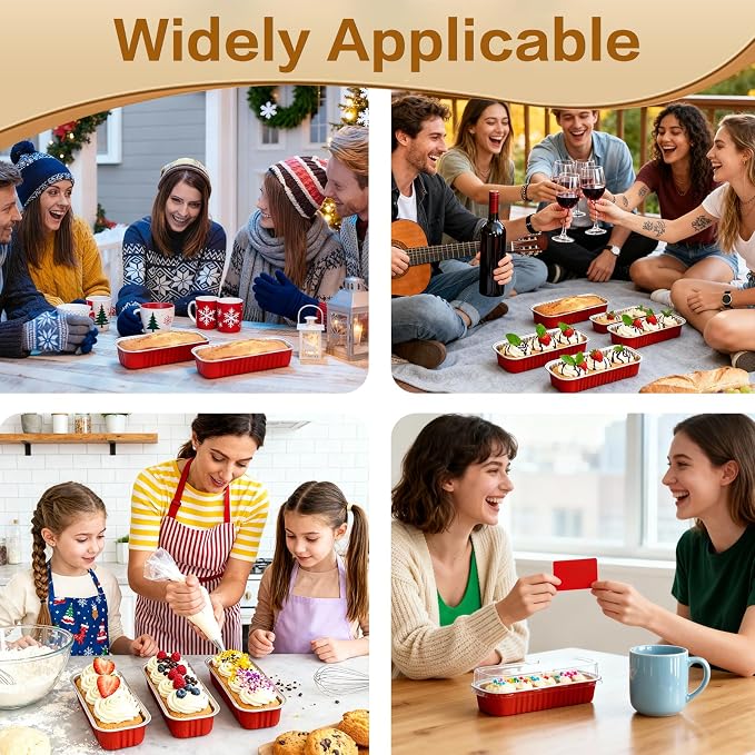 Mini Cake Pans with Lids and Spoons 200 Pack, Mini Loaf Pans with lids 6.8oz, Small Disposable Aluminum Foil Loaf Pans, Rectangular Baking Container for Party, Picnics and Housewarming (Red)