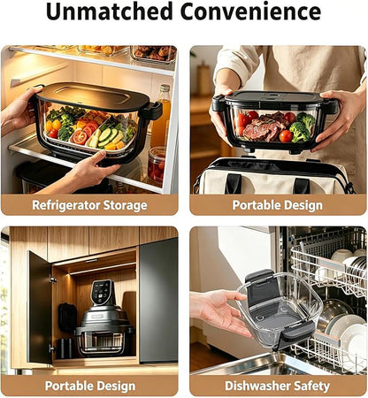 5-in-1 Glass Air Fryer for Healthy Oil-Free Cooking, Portable 1500W Countertop Cooker with 4QT & 6-Cup Glass Bowl, Non-Toxic Design & Dishwasher Safe for Single & Family Meals
