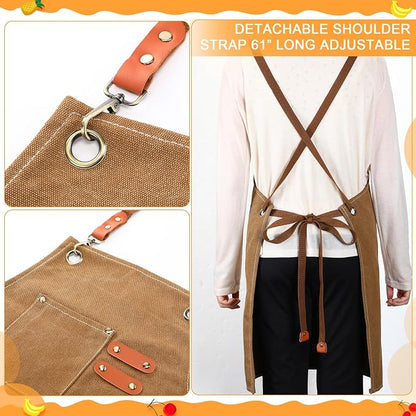 Toulite 4 Pack Canvas Chef Apron for Men with Adjustable Strap Cross Back Cotton Barber Apron with Pocket, 26 x 30''