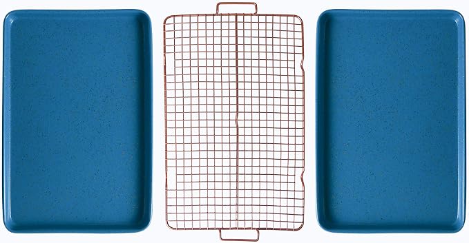 CasaWare 3pc Ultimate Commercial Weight 15 x 10 x 1-inch Cookie Sheet/Cooling Grid Set (Blue Granite)