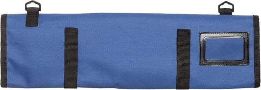 Ergo Chef 8 Pocket Roll Bag for Chef Knives, 1 Large Mesh Pocket for Kitchen Utensils (Blue) with 5pc (Black) Knife Edge Guards & Shoulder Strap