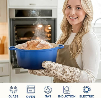 6 Quart Dutch Oven Pot with Lid, Non Stick Enameled Cast Iron Dutch Oven for Bread Baking, Heavy-Duty, Oven Safe Ceramic Cookware Up to 500°F for Baking, Braising, Stews, Roasting, Blue